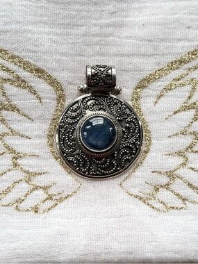 Ornate Sterling Silver Pendant Necklace with Round Blue Kyanite
